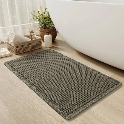 Alfombrilla de baño suave antideslizante con borlas, alfombra de baño lavable