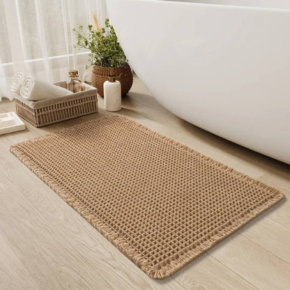 Alfombrilla de baño suave antideslizante con borlas, alfombra de baño lavable