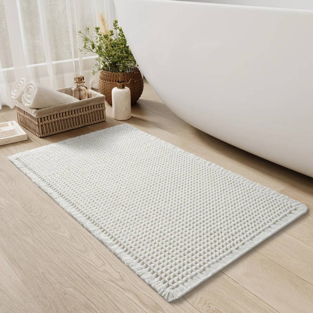 Alfombrilla de baño suave antideslizante con borlas, alfombra de baño lavable
