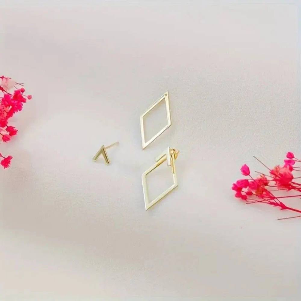Simple Geometric Stud Earrings, Gold or Silver Tone - Ortekor