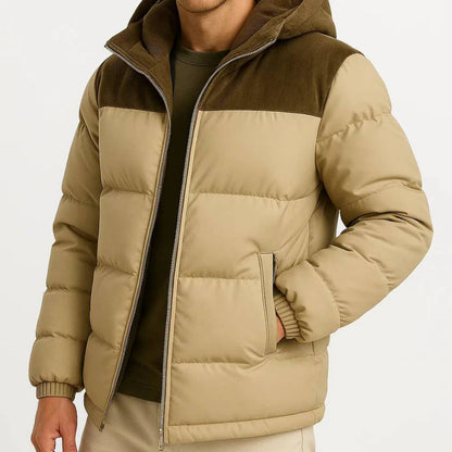 Abrigo de plumas cálido e impermeable con capucha para hombre