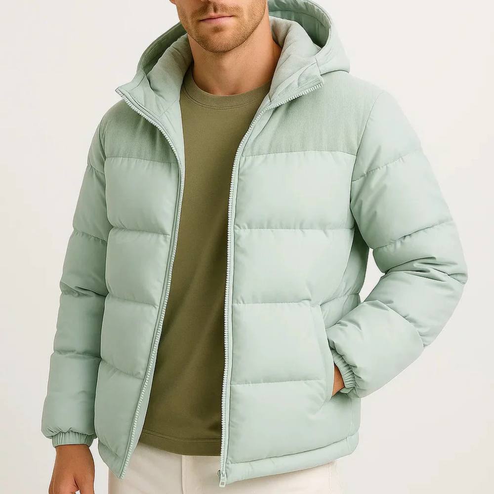 Abrigo de plumas cálido e impermeable con capucha para hombre