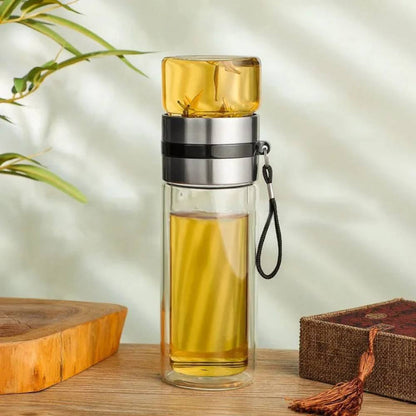 Botella de agua térmica de viaje transparente con infusor