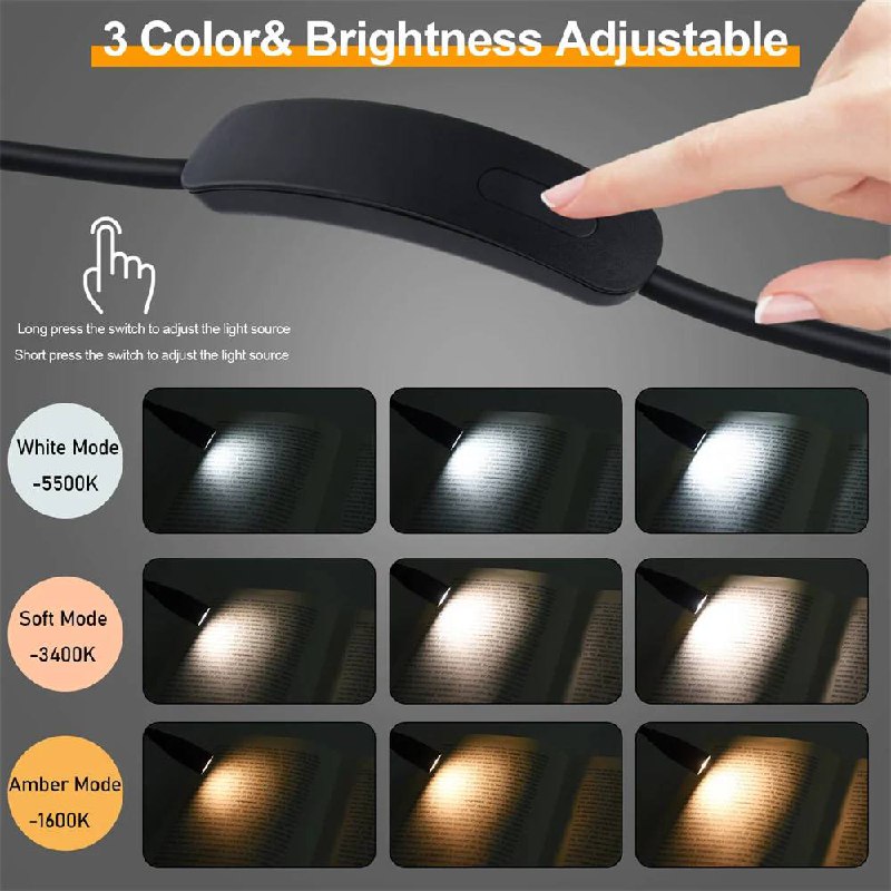 Lámpara de lectura LED ajustable y portátil para libros