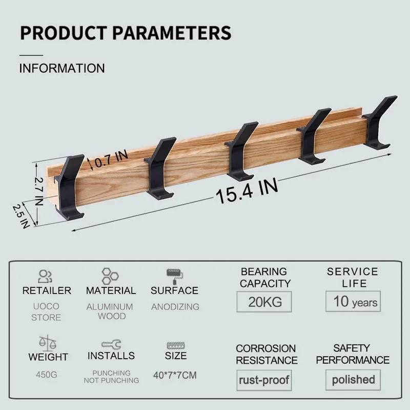Perchero de Madera de 5 Ganchos, Diseño Moderno que Ahorra Espacio
