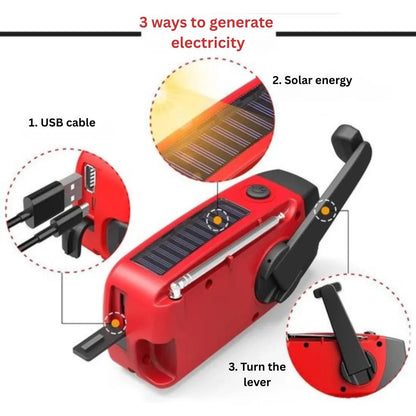 Radio solar portátil con manivela y batería externa
