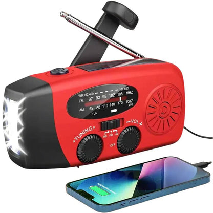 Radio solar portátil con manivela y batería externa