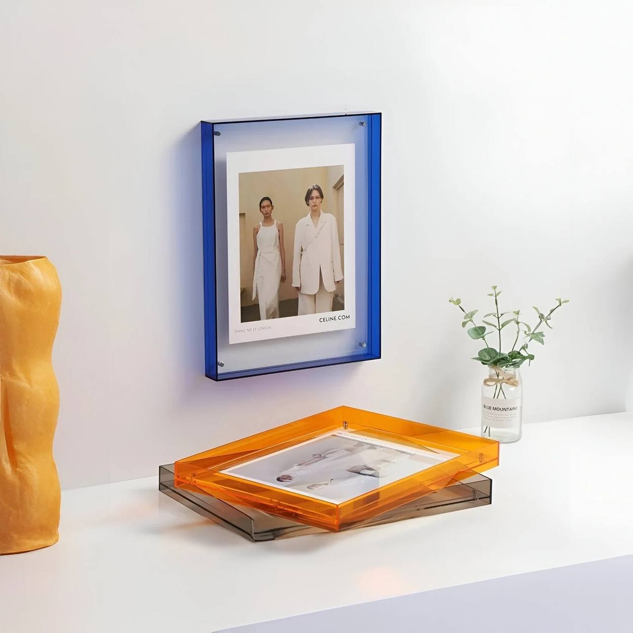 Elegante marco de fotos transparente, decoración de pared de acrílico
