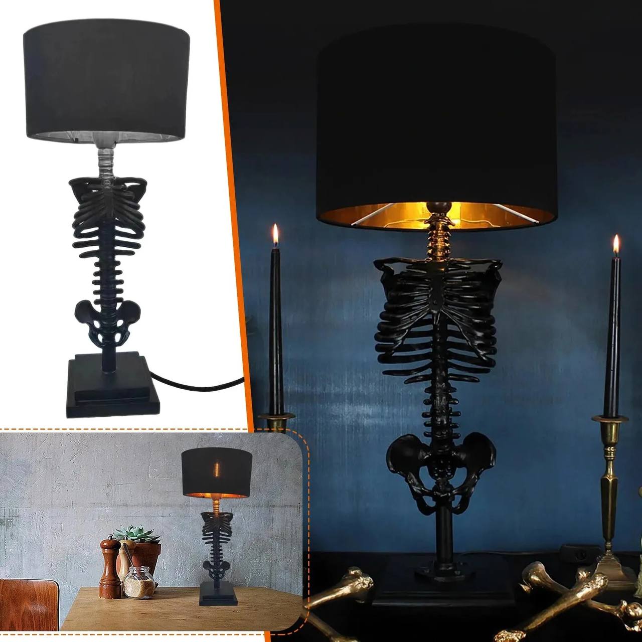 Lámpara de escritorio de calavera oscura, lámpara de decoración única