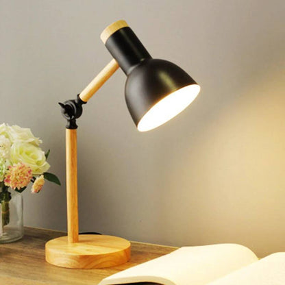 Lámpara de mesa moderna de madera con brazo ajustable y control táctil
