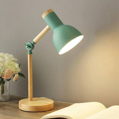 Lámpara de mesa moderna de madera con brazo ajustable y control táctil