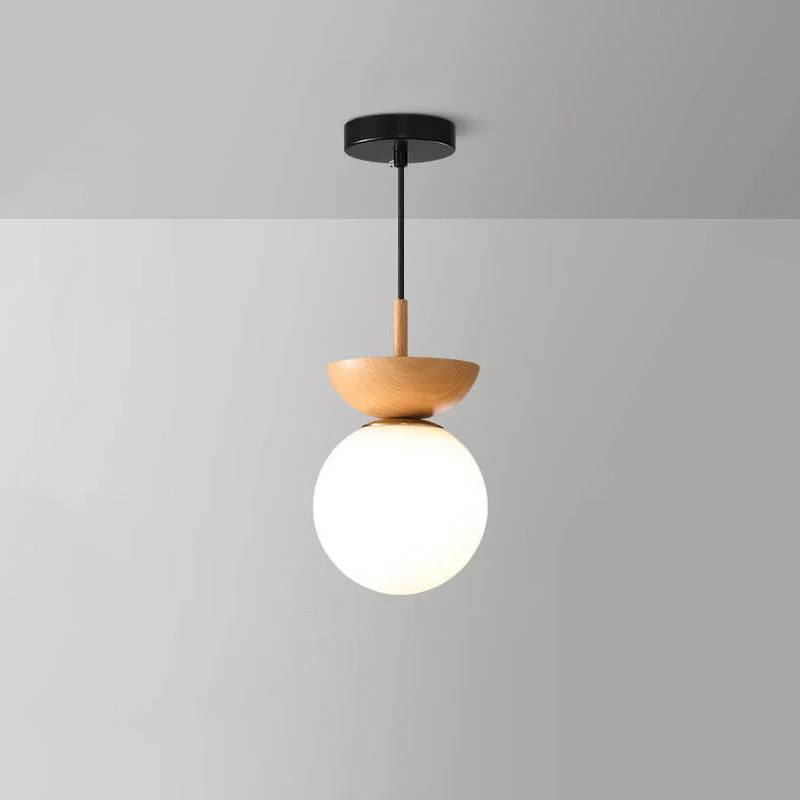 Lámpara Colgante Redonda de Madera con Cristal