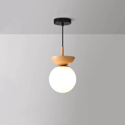 Lámpara Colgante Redonda de Madera con Cristal