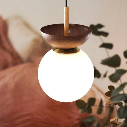 Lámpara Colgante Redonda de Madera con Cristal