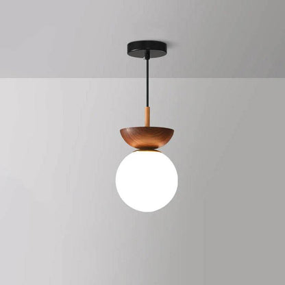 Lámpara Colgante Redonda de Madera con Cristal