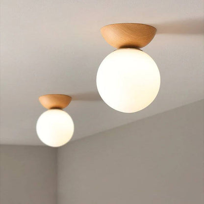 Lámpara Colgante Redonda de Madera con Cristal