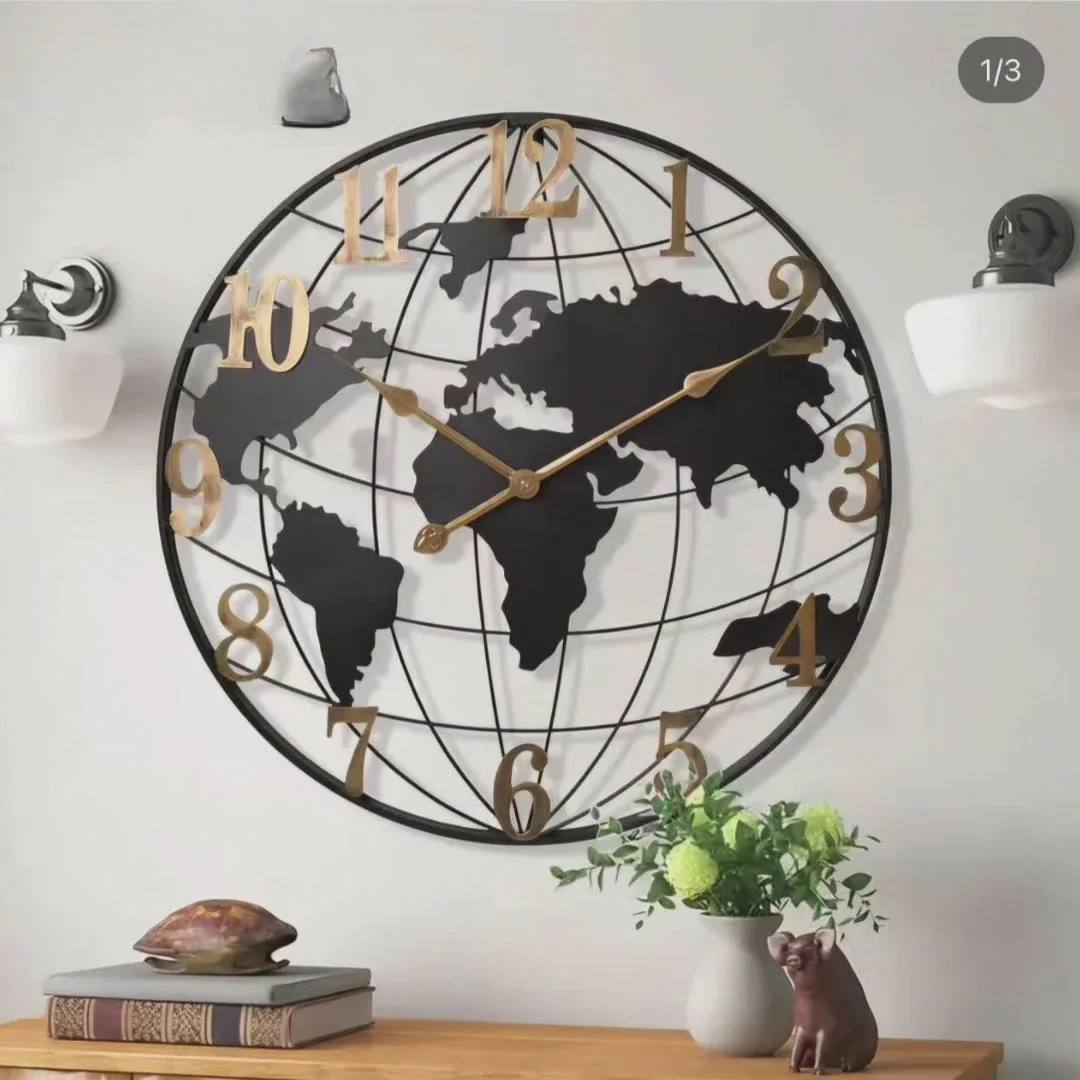Gran reloj de pared vintage con mapa mundial de 24 pulgadas