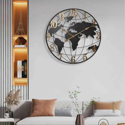 Gran reloj de pared vintage con mapa mundial de 24 pulgadas