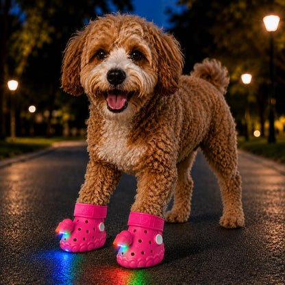 Ortekor Step-Activated RGB Light-Up Dog Boots for Night Walks – Low-Light Visibility & Lightweight EVA Paw Coverage
