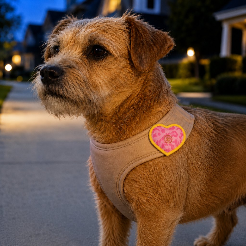 Ortekor Rechargeable Heart Pet Visibility Light for Evening Walks - Soft Wrap-On LED Patch for Collars, Harnesses & Leashes