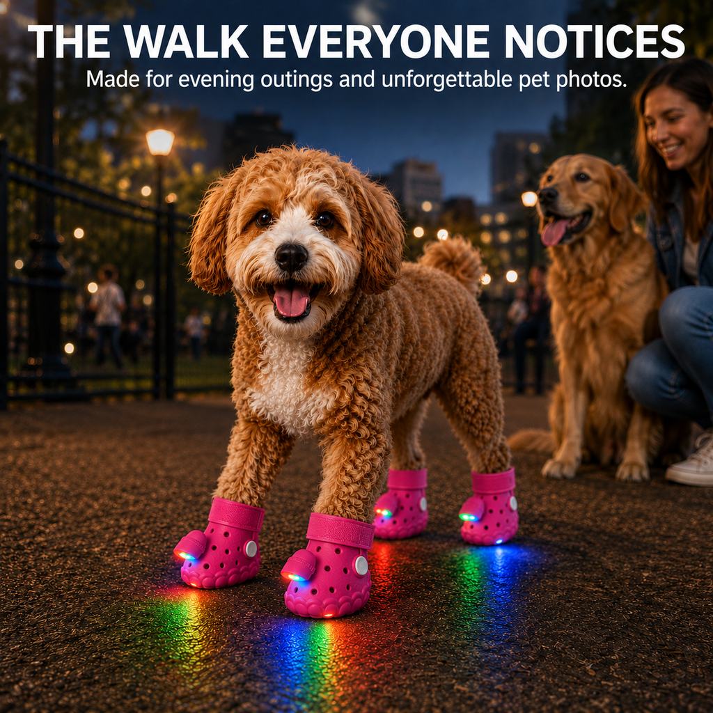 Ortekor Step-Activated RGB Light-Up Dog Boots for Night Walks – Low-Light Visibility & Lightweight EVA Paw Coverage