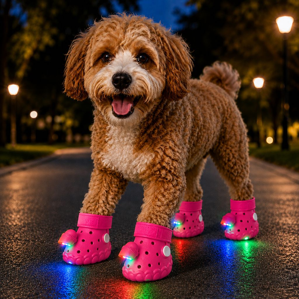 Ortekor Step-Activated RGB Light-Up Dog Boots for Night Walks – Low-Light Visibility & Lightweight EVA Paw Coverage