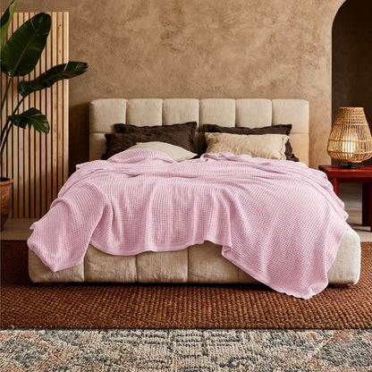 Pure Cotton Thermal Blanket – Queen 90×90 in – Textured Weave Layer for All Seasons – Lightweight & Breathable Throw for Bed or Sofa