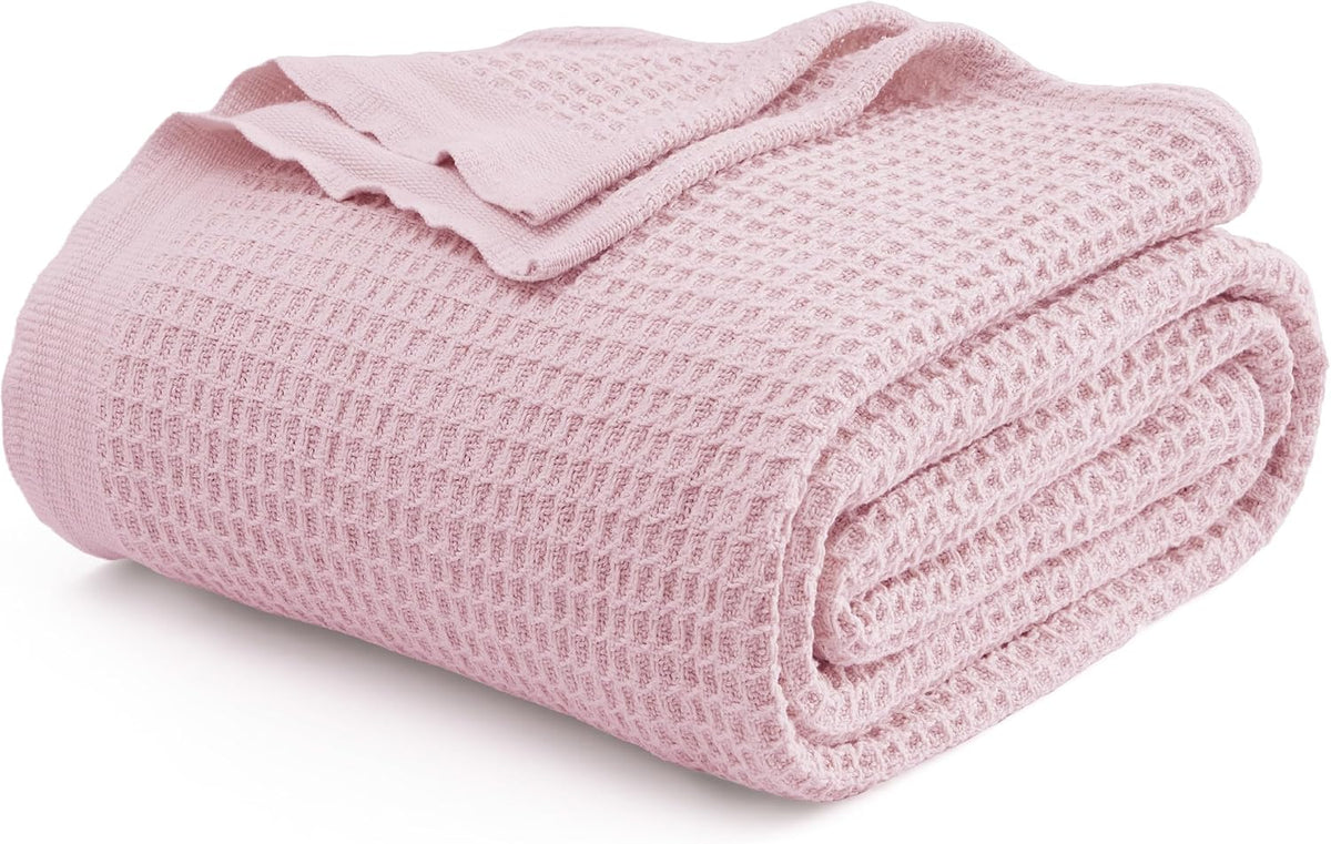 100% Cotton Waffle Weave Throw Blanket Queen King Breathable Lightweight Bed Cover for All Seasons Couch Sofa Bedroom Layering Textured