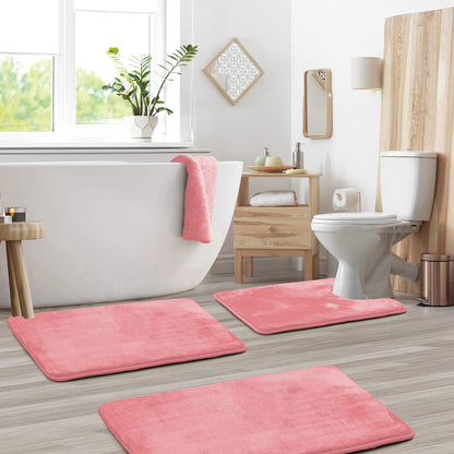 Plush Cushioned Bathroom Rug Set Gray Non-Slip 3-Piece Floor Protection for Shower Toilet Sink Areas Quick-Dry Water-Absorbing Home Decor