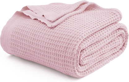 Cozy Haven | 100% Cotton Queen Blanket with Cooling Waffle Weave | Soft & Breathable for Summer Comfort