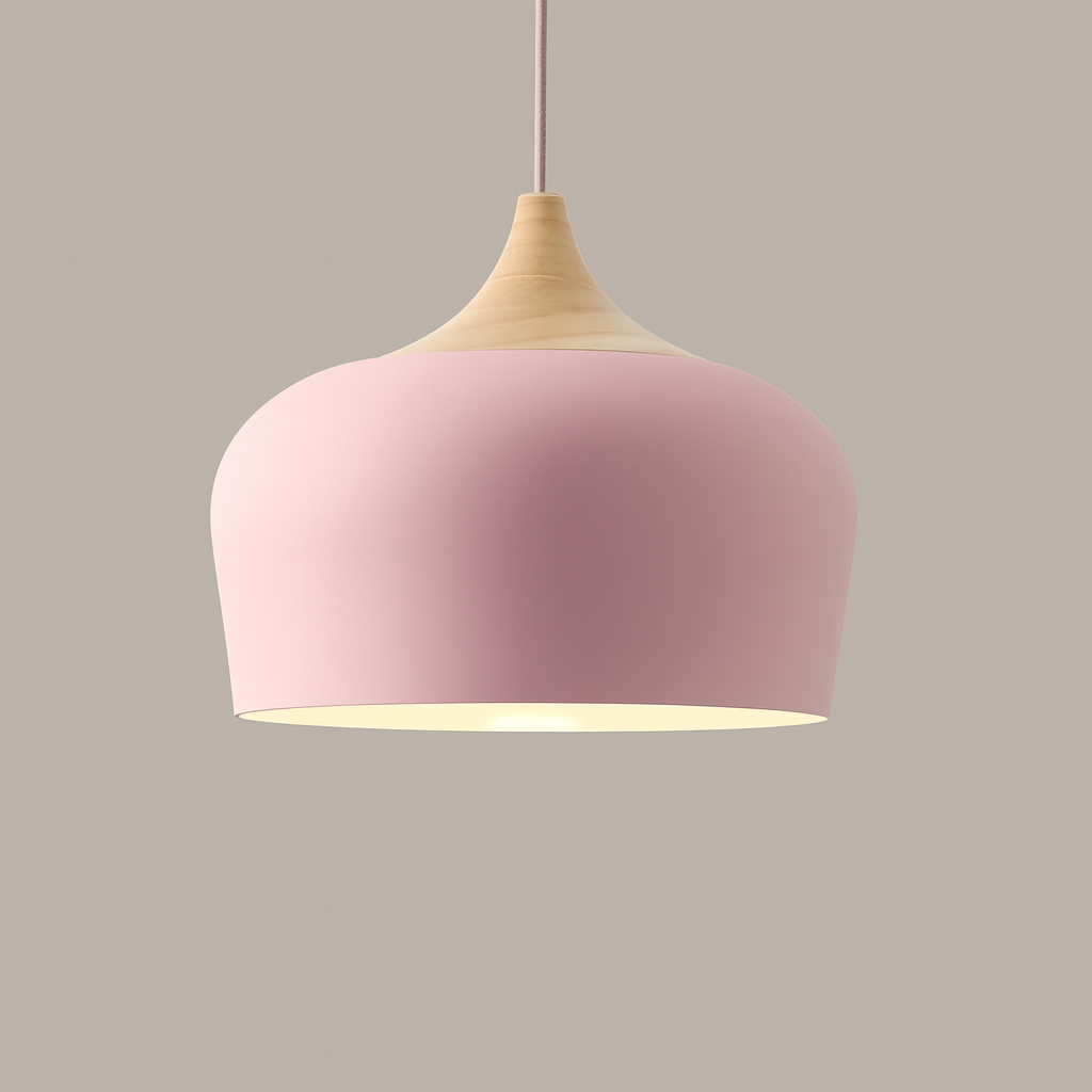 Wood & Metal Dome Shade Hanging Light 14 in Pastel Finish for Kitchen Island Dining Room Nursery Workspace E27 Socket Adjustable Height Cord