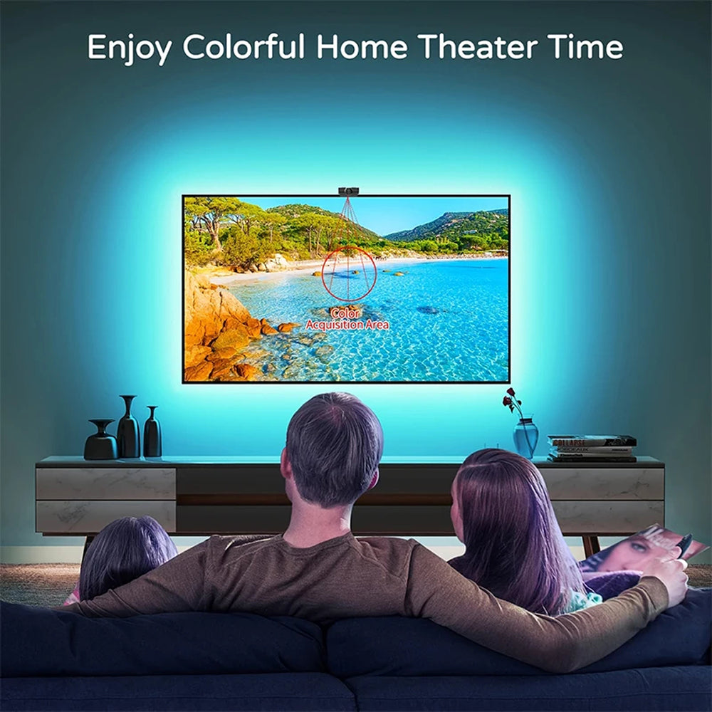 Smart RGBIC LED Bias Lighting for 55-75 inch TVs with Camera-Driven Color Matching and Bluetooth App Control