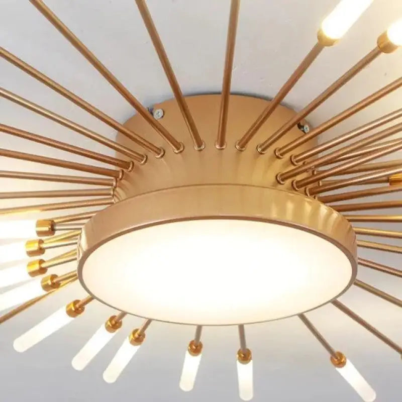 50W LED Radial Ceiling Light 50 in Diameter Gold Aluminum Multi-Arm Fixture for Large Living Rooms Open Layouts Dining Areas