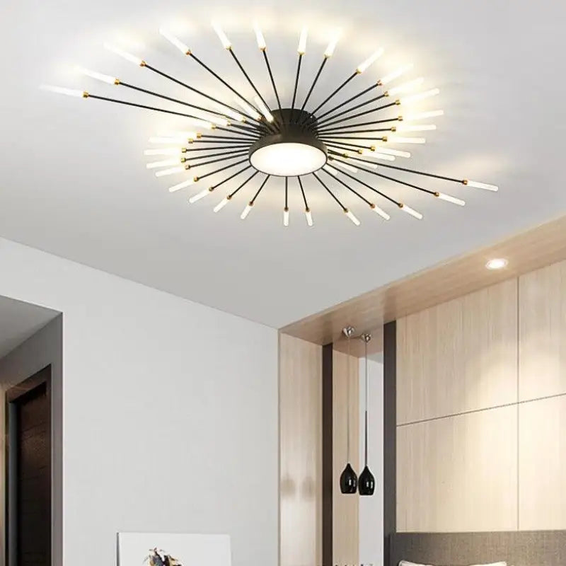 50W LED Radial Ceiling Light 50 in Diameter Gold Aluminum Multi-Arm Fixture for Large Living Rooms Open Layouts Dining Areas