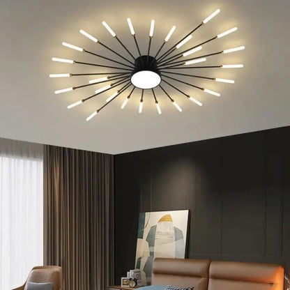 50W LED Radial Ceiling Light 50 in Diameter Gold Aluminum Multi-Arm Fixture for Large Living Rooms Open Layouts Dining Areas