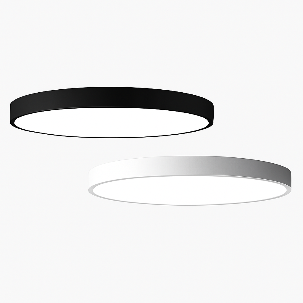 Flush Mount LED Fixture Round Iron Frosted Diffuser Adjustable Brightness Black White Overhead Lighting for Home Office Bedroom Kitchen 24 i