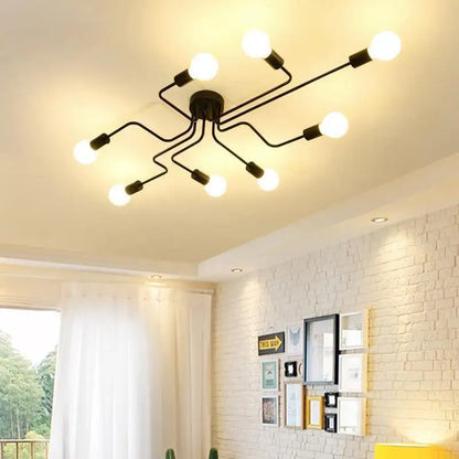 8-Light Semi Flush Mount Ceiling Fixture Black Aluminum 47 in Modern Linear Overhead Lighting for Dining Room Kitchen Living Space