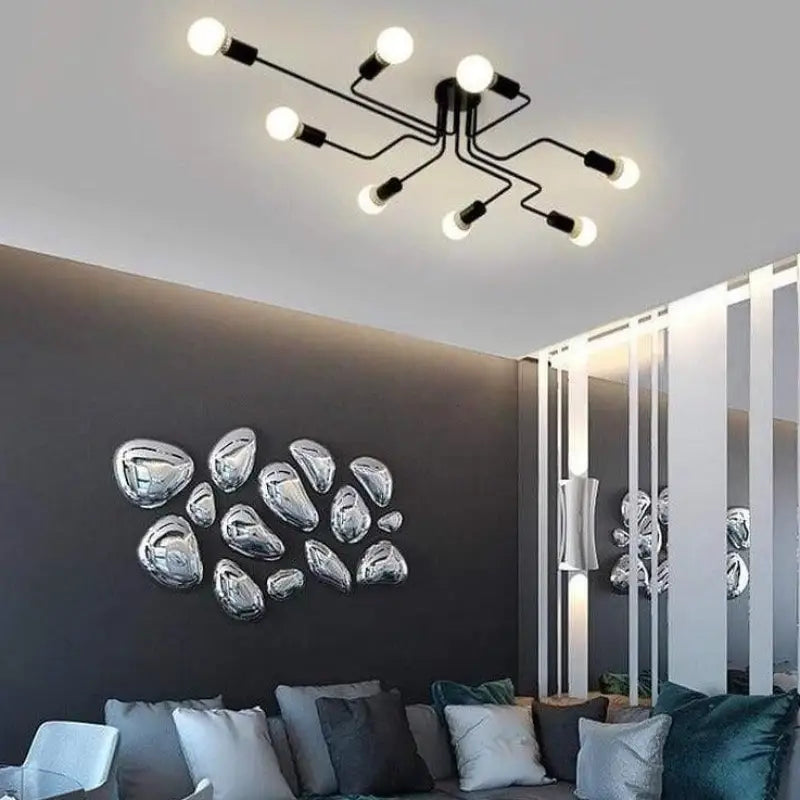 8-Light Semi Flush Mount Ceiling Fixture Black Aluminum 47 in Modern Linear Overhead Lighting for Dining Room Kitchen Living Space