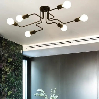 8-Light Semi Flush Mount Ceiling Fixture Black Aluminum 47 in Modern Linear Overhead Lighting for Dining Room Kitchen Living Space