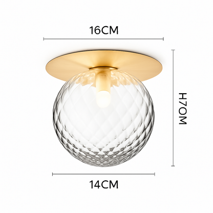 Round Gold Ceiling Light with Glass Globe – LED Flush Mount Fixture for Bedroom & Living Room