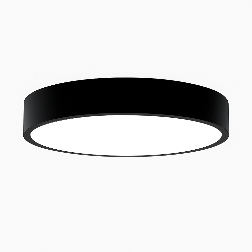 Round LED Ceiling Light Fixture – Modern Minimalist Flush Mount in Black or White for Bedroom, Kitchen, Office – 9 to 24 Inch Sizes