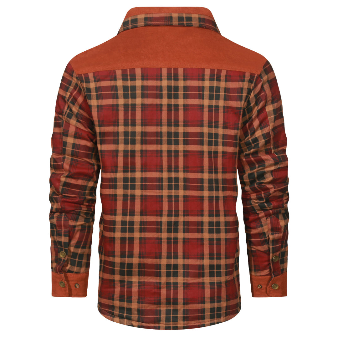 Checkered Button-Up Overshirt for Men – Heavyweight Cotton Blend Shacket with Chest Pockets – Red Plaid