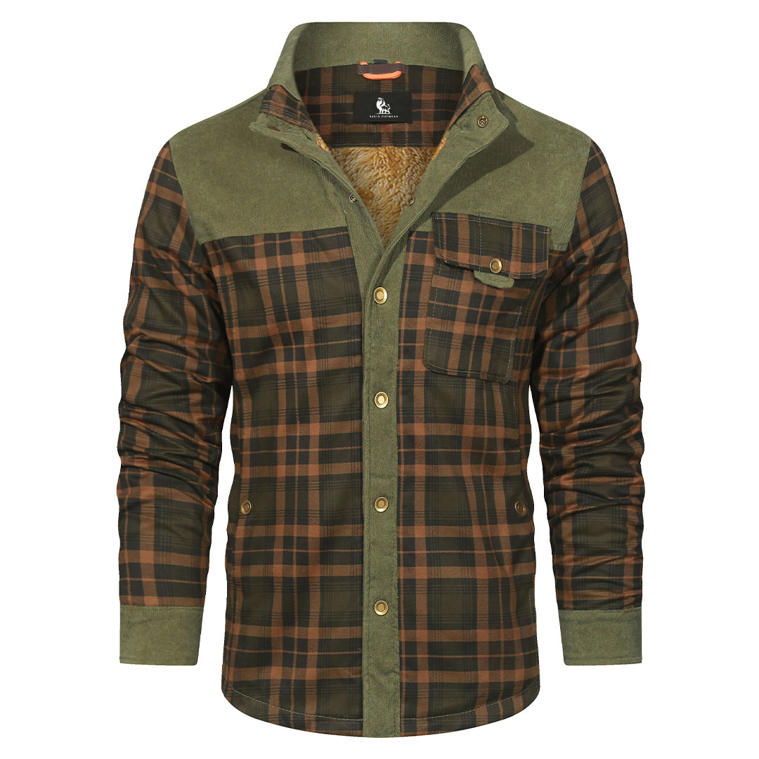 Checkered Overshirt for Men – Button-Front Cotton Blend Shacket in Forest Green – Casual Layering Piece for Fall & Winter