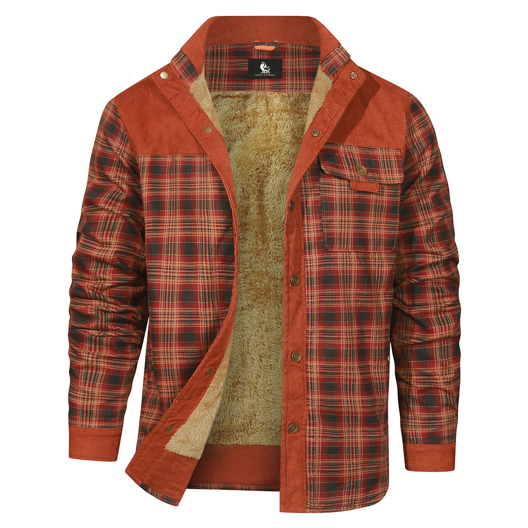 Button-Up Overshirt for Men – Checkered Cotton Blend Layering Piece with Chest Pockets for Fall Winter Casual Outdoor Work
