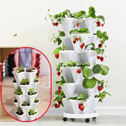 Vertical Stacking Planter Pots Tower for Herbs Strawberries Flowers Self-Watering Space-Saving Garden Container for Balcony Patio Indoor