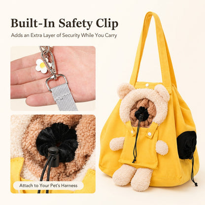 Ortekor Plush Bear Cat Carrier Tote Bag – Dual Head-Out Shoulder Carrier for Walks, Errands & Keeping Your Cat Close