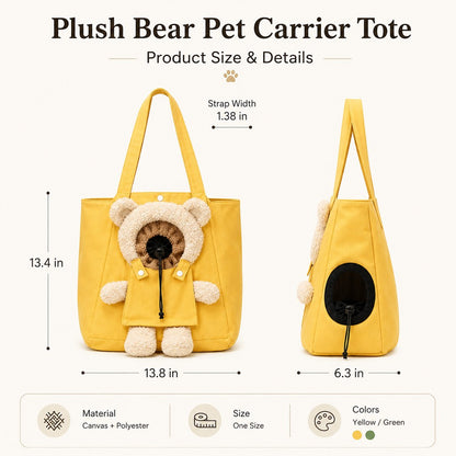 Ortekor Plush Bear Cat Carrier Tote Bag – Dual Head-Out Shoulder Carrier for Walks, Errands & Keeping Your Cat Close