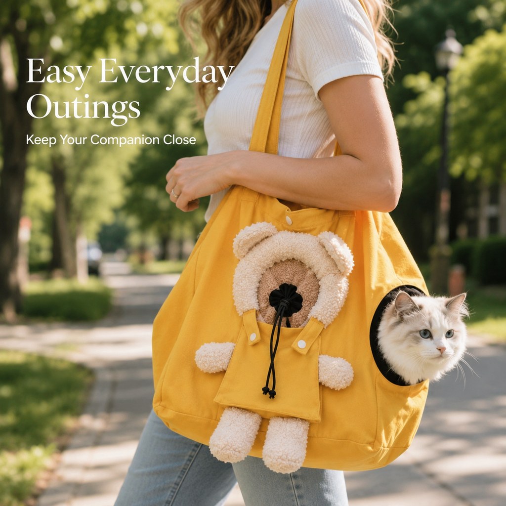 Ortekor Plush Bear Cat Carrier Tote Bag – Dual Head-Out Shoulder Carrier for Walks, Errands & Keeping Your Cat Close
