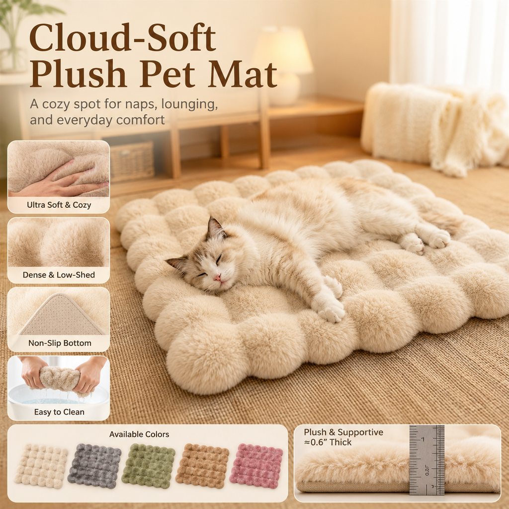 Ortekor Plush Cat Bed Mat for Indoor Naps - Non-Slip Washable Faux Fur Cushion for Cats & Small Dogs