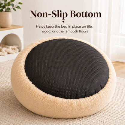Ortekor Plush Donut Pet Bed for Cats & Small Dogs - Warm Cozy Nest for Cold Floors